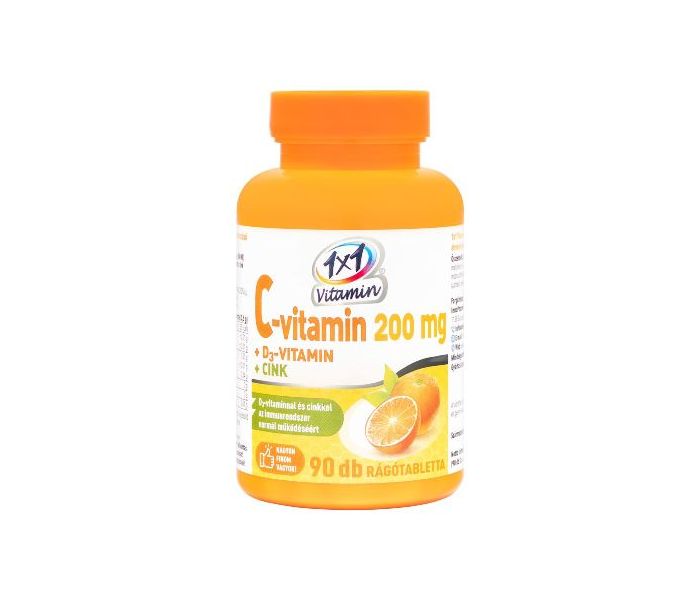 VitaPlus 1x1 C-vitamin 200mg+D3-vitamin+Cink rágótabletta 90 db